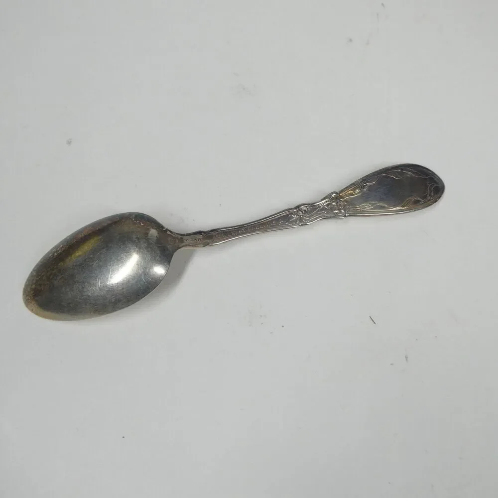 Log Cabin Syrup Towle Souvenir Spoon St. Paul USA Floral Teaspoon Antique